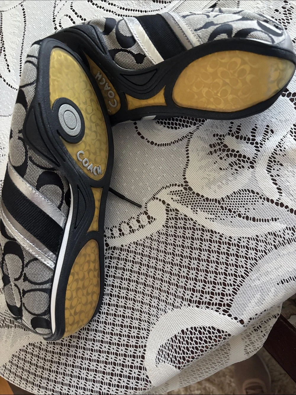 Coach Black and Silver Signature Logo Sneakers